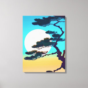 Lienzo Árbol ciprés y luna llena