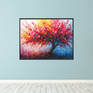 Lienzo Árbol colorido floreciente - Impasto pintura de ac