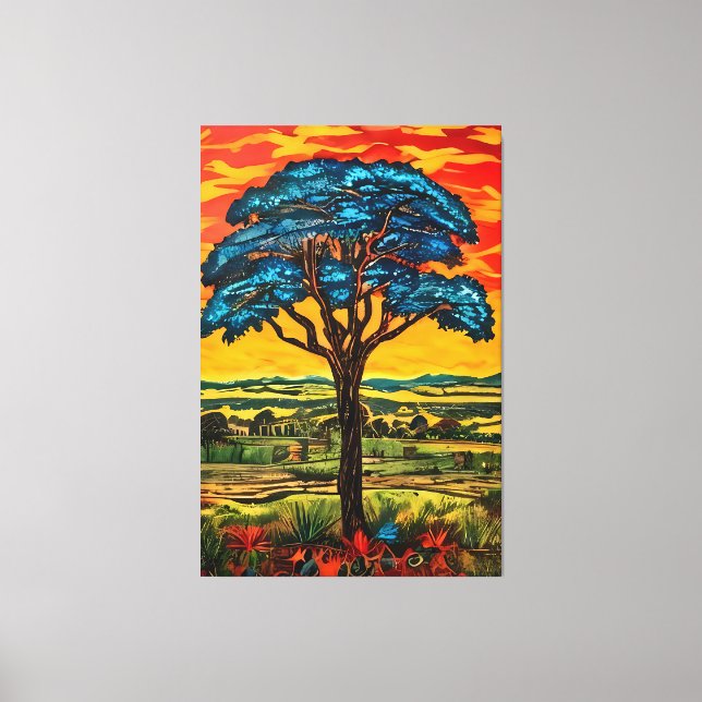 Lienzo Árbol de Fuego Azul (Anverso)