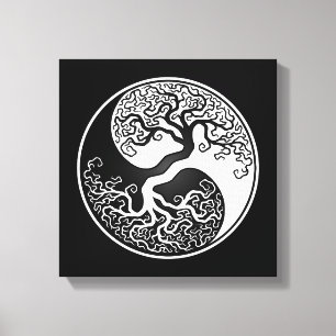 Lienzo Árbol de la vida blanco y negro Yin Yang