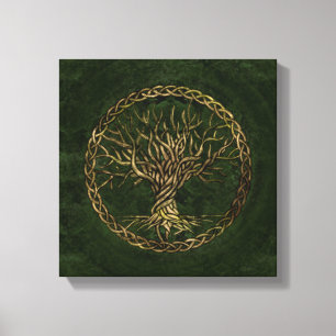 Lienzo Árbol de la vida - Yggdrasil - verde y oro