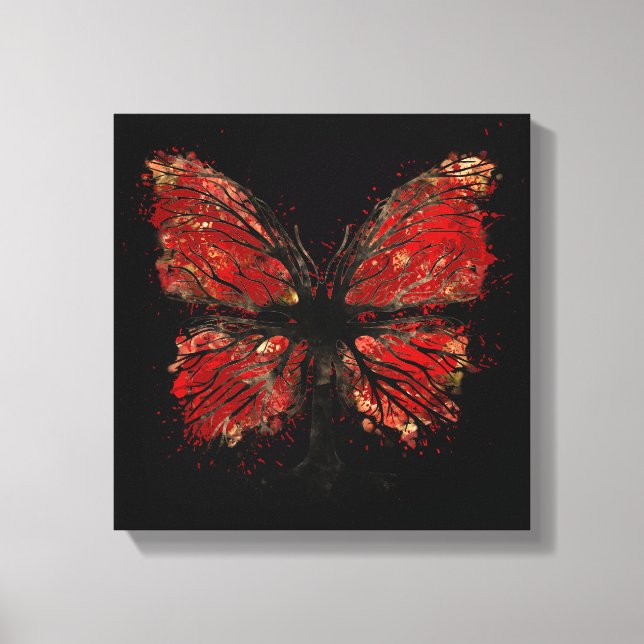 Lienzo Árbol de mariposa - Oro y Rojo (Anverso)