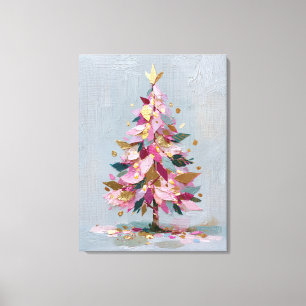 Lienzo Árbol de Navidad abstracto rosa y dorado con impas