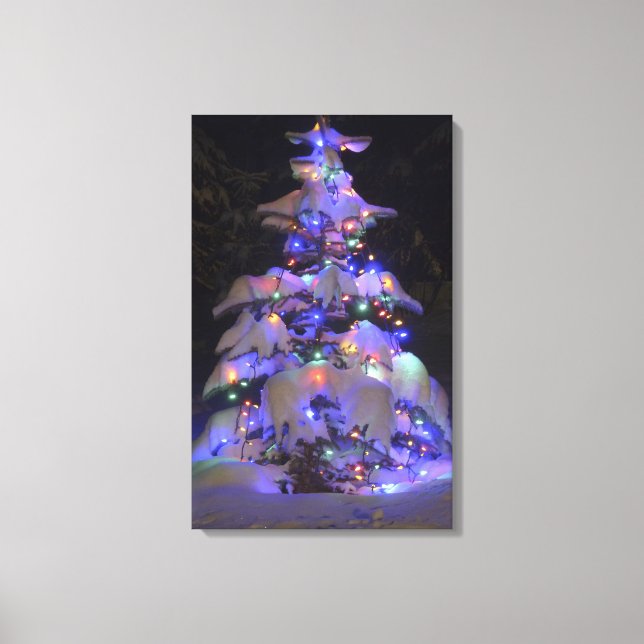 Lienzo Árbol de Navidad Brillante De Nieve Cubierta De Li (Anverso)