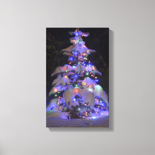 Lienzo Árbol de Navidad Brillante De Nieve Cubierta De Li