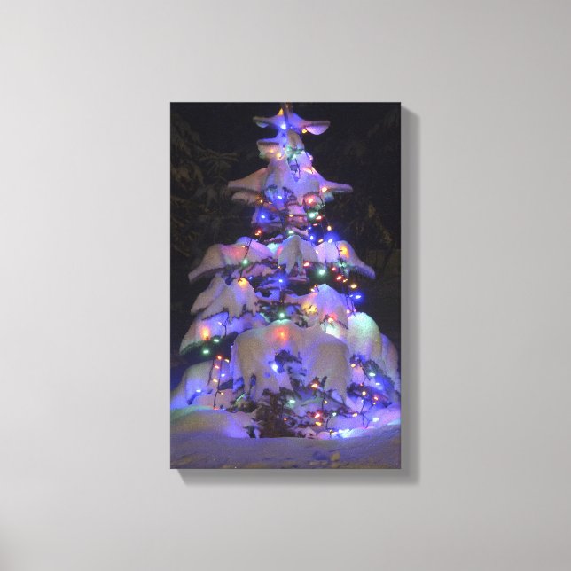 Lienzo Árbol de Navidad Brillante De Nieve Cubierta De Li (Anverso)