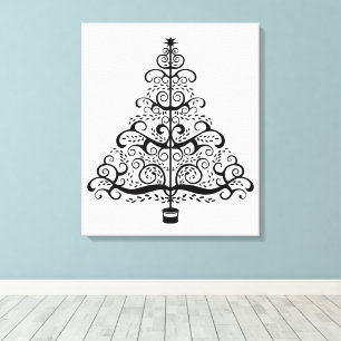 Lienzo Árbol de Navidad decorativo vintage con volutas vi
