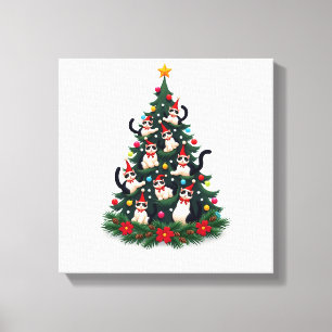 Lienzo Árbol de Navidad Gato Esmoquin Luces de Gato Esmoq