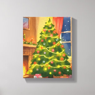 Lienzo Árbol de Navidad Pintura Feliz Navidad