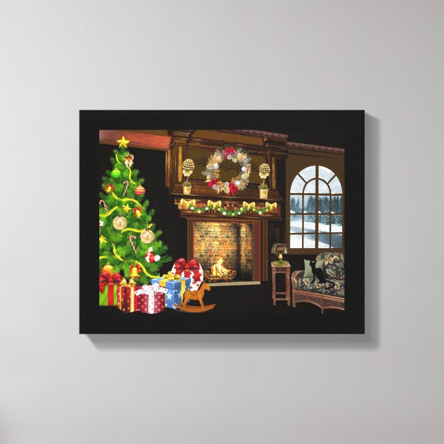 Lienzo Árbol de Navidad y chimenea (Anverso)