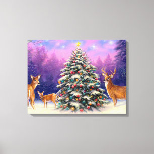 Lienzo Árbol de Navidad y ciervo