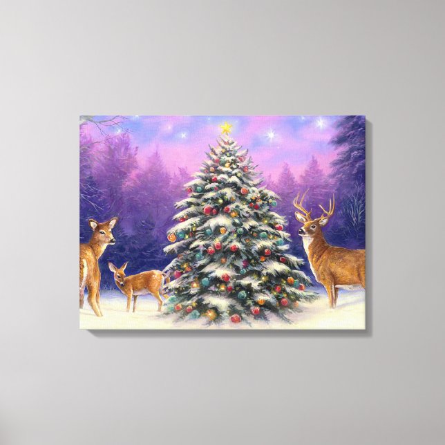 Lienzo Árbol de Navidad y ciervo (Anverso)