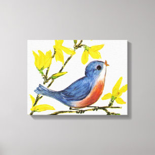 Lienzo Árbol de pájaro azul cantor lindo