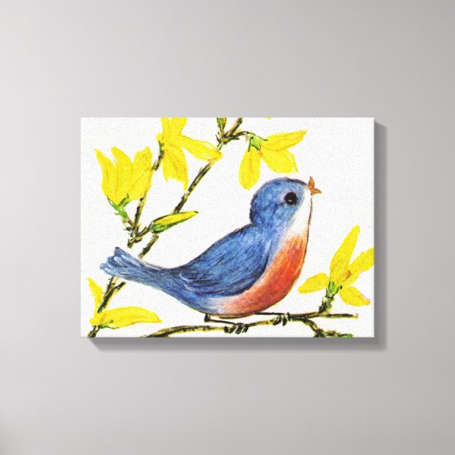 Lienzo Árbol de pájaro azul cantor lindo (Anverso)