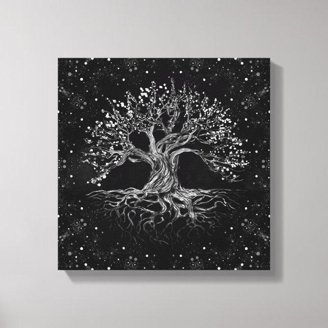 Lienzo Árbol de vida dibujando negro y blanco (Anverso)