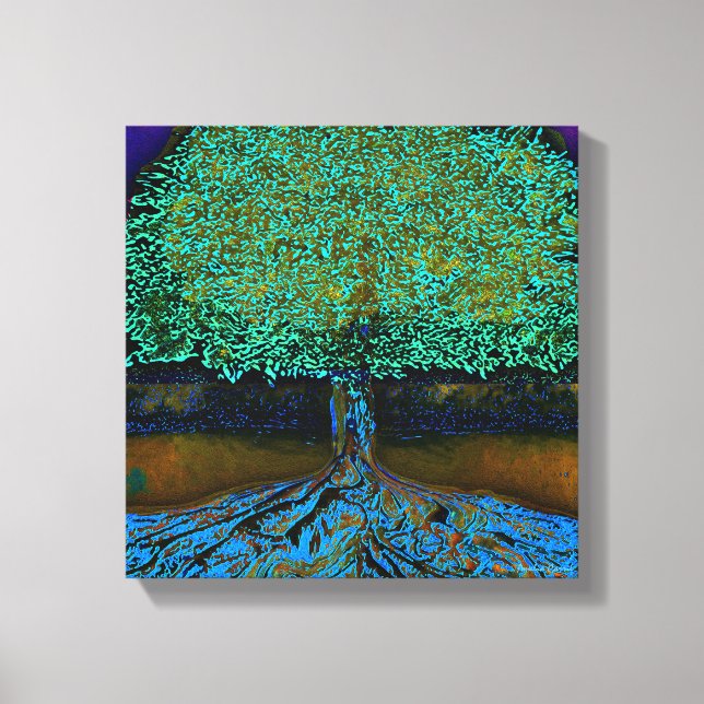 Lienzo Árbol de vida verde y azul (Anverso)