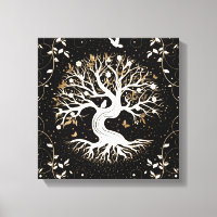 Árbol de vida - Yggdrasil - blanco negro y oro