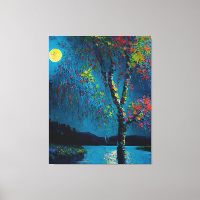 Lienzo Árbol del río de la Luna mágica en estilo de pintu (Anverso)
