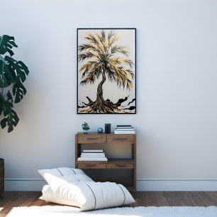 Lienzo Árbol Dracaena negro y dorado