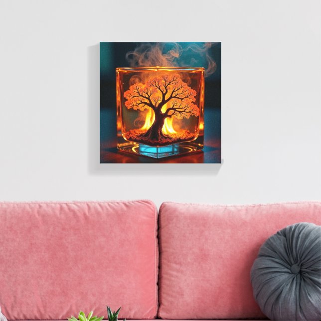 Lienzo Arbol en llamas dentro del vidrio Whiskey Cube Art (Insitu (Sala de estar))