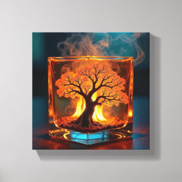 Lienzo Arbol en llamas dentro del vidrio Whiskey Cube Art