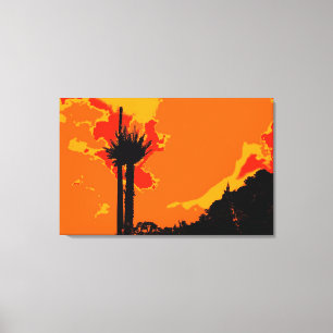 Lienzo Árbol negro sobre pintura con cielo Naranja Resume