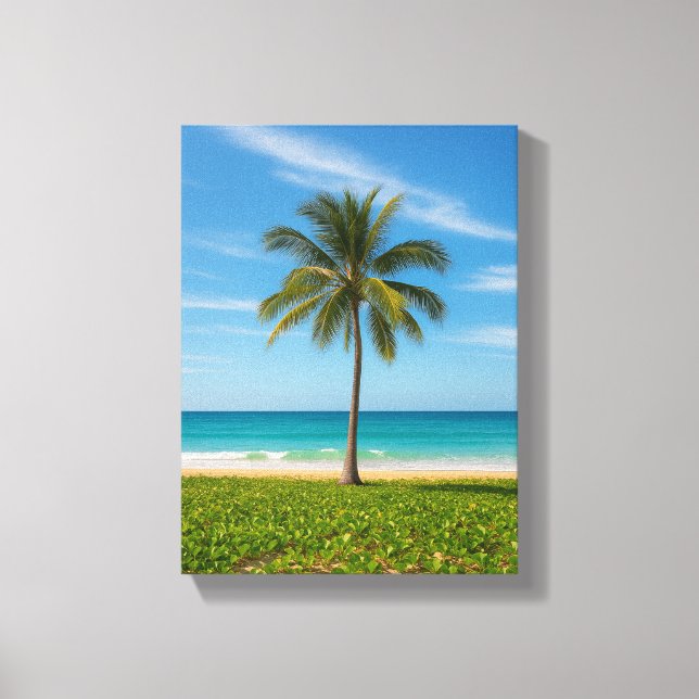 Lienzo Árbol tropical de palmeras en la costa oceánica (Anverso)