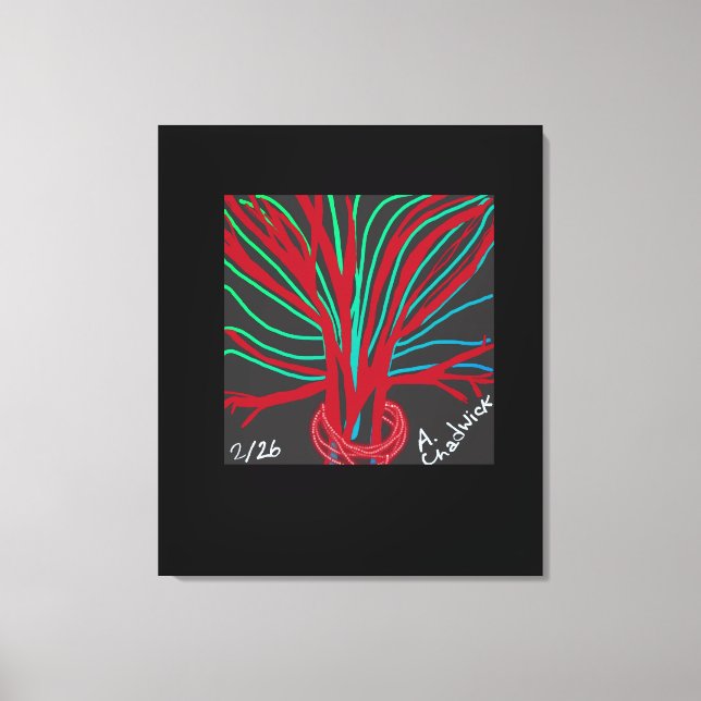 Lienzo Árbol verde rojo y azul turquesa (Anverso)