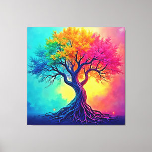 Lienzo Árbol Vibrante de la Vida: Raíces de Esperanza