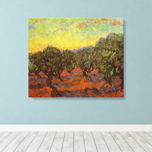 Lienzo Arboleda de olivos, cielo anaranjado de Vincent va