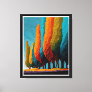 Lienzo Árboles Centinelas Vibrantes – Paisaje Abstracto M