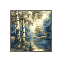 Árboles de abedul azules dorados junto al paisaje 