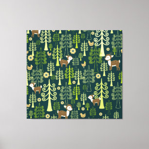 Lienzo Árboles de abeto de cosecha, patrón de ciervo.