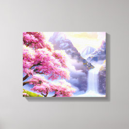 Lienzo "Árboles de cerezo en la ribera del río I"