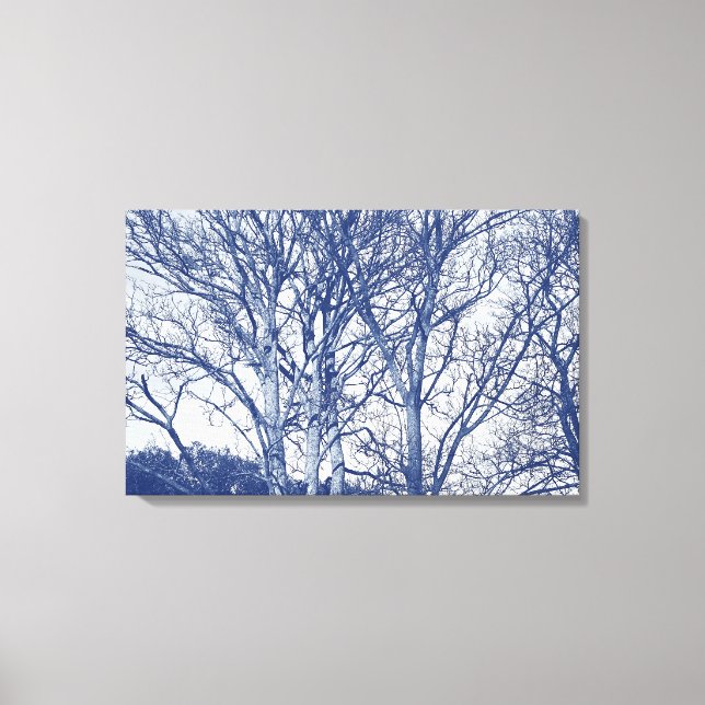 Lienzo Árboles en invierno: efecto cianotipio (Anverso)
