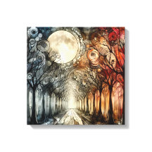 Árboles forestales en plena luna