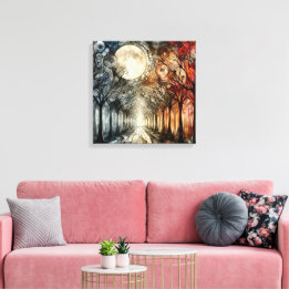 Lienzo Árboles forestales en plena luna