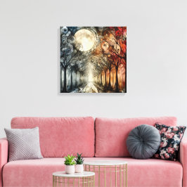 Lienzo Árboles forestales en plena luna
