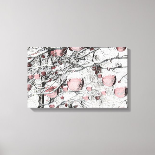 Lienzo Árboles nevados con adornos dibujando (Anverso)