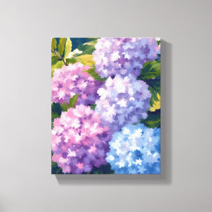 Lienzo Arbusto de Hortensia Morada   Pintura Acuarela Flo