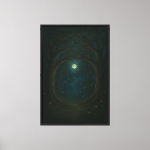 Lienzo Arco de árbol del bosque iluminado por la luna