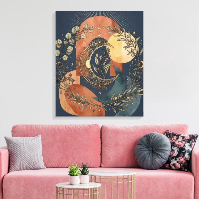 Lienzo Arco Dorado de Luna y Sol Celestiales (Insitu (Sala de estar))