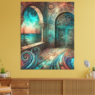 Lienzo Arco místico con puertas ornamentadas y vista al o