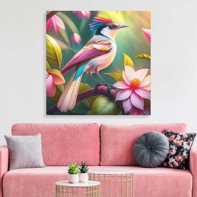 Lienzo Arcoiris con crema Jay Fantasy Bird (Insitu (Sala de estar))
