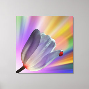 Lienzo Arcoiris, tulipanes y ratones