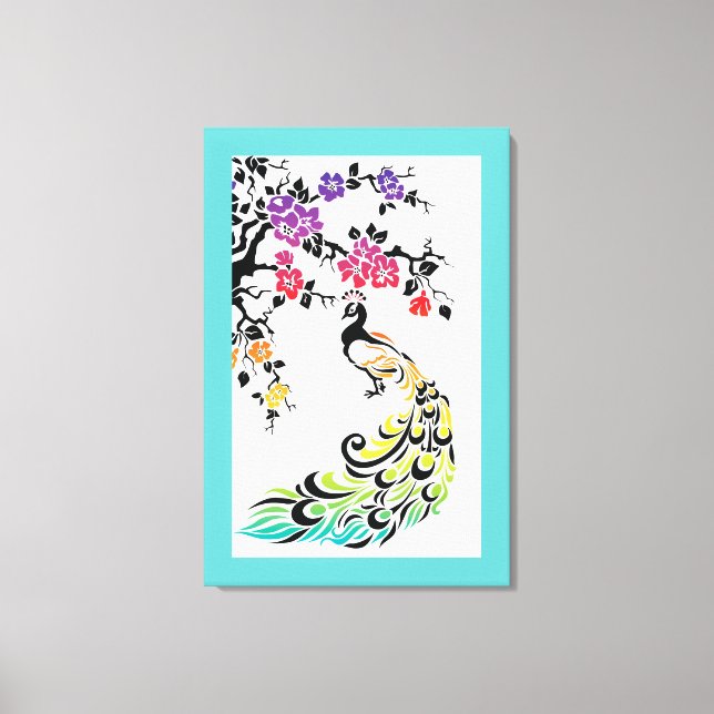 Lienzo Arcoiris y flores de cerezo en la frontera acuátic (Anverso)