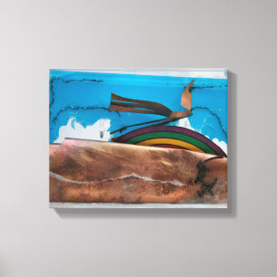 Lienzo Arcoiris y pájaro abstracto K7 1986 Medios mixtos