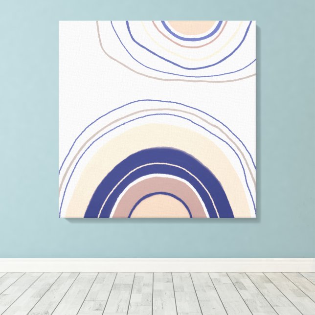 Lienzo Arcos boho abstractos - Azul y beige (Insitu (piso de madera))