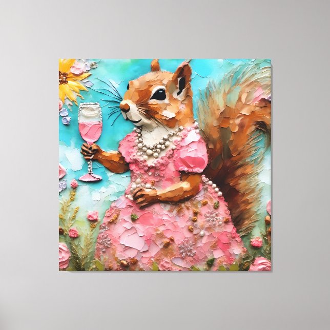 Lienzo Ardilla con vestido rosa (Anverso)