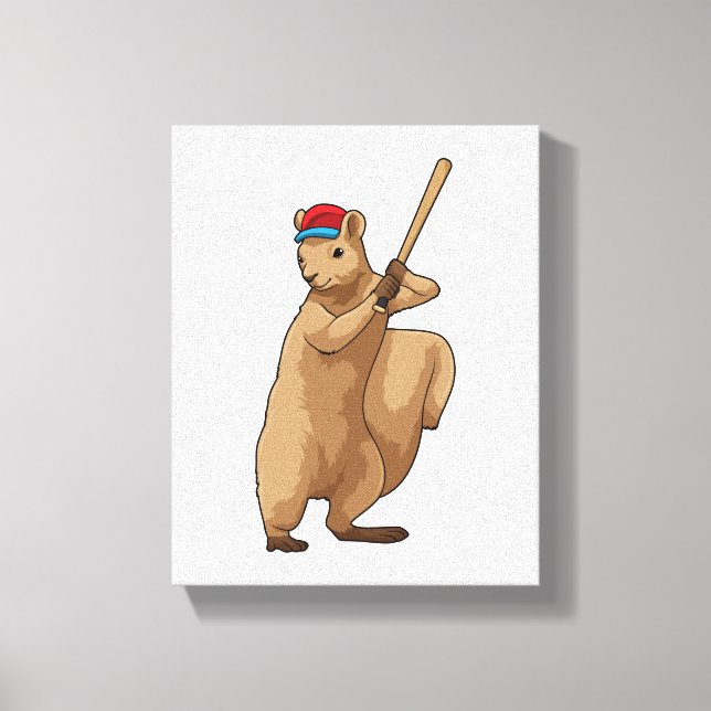 Lienzo ardilla en el béisbol con bate de béisbol (Anverso)
